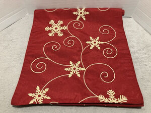 Max Studio Christmas Red Table Runner Embroidered Gold Snowflake 16 X 72